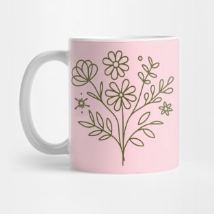 Pink Line Art Flower Bunch Mug